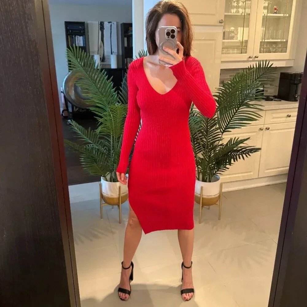 NEW Red Dress with Removable Back Leather  Strap, RUDSAK, US S